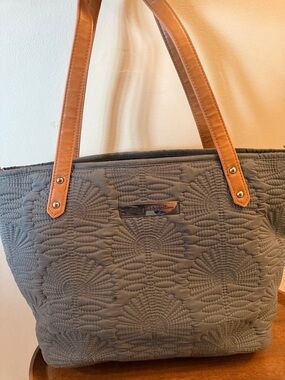 Petunia Pickel bottom Quilted Tote Bag with Tan Straps - Gray
